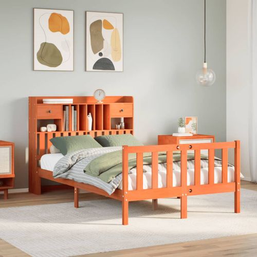 Vidaxl Lit Bibliothèque Sans Matelas Cire Marron 135x190 Cm Pin Massif