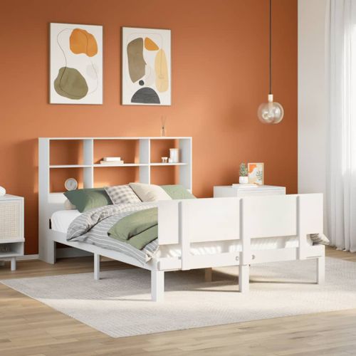 Vidaxl Lit Bibliothèque Sans Matelas Blanc 135x190 Cm Bois Pin Massif