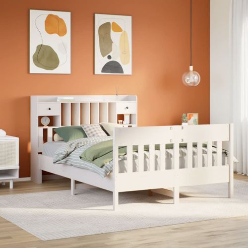 Vidaxl Cadre De Lit Sans Matelas Blanc 150x200 Cm Bois De Pin Massif