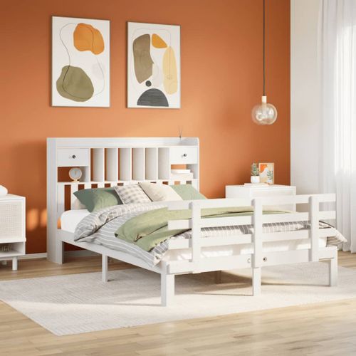 Vidaxl Lit Bibliothèque Sans Matelas Blanc 150x200 Cm Bois Pin Massif