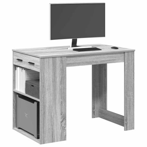 Vidaxl Bureau Avec Tiroir Et Étagère Sonoma Gris Bois D'ingénierie