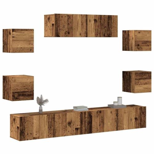 Vidaxl Ensemble De Meuble Tv Mural 7 Pcs Vieux Bois Bois D'ingénierie