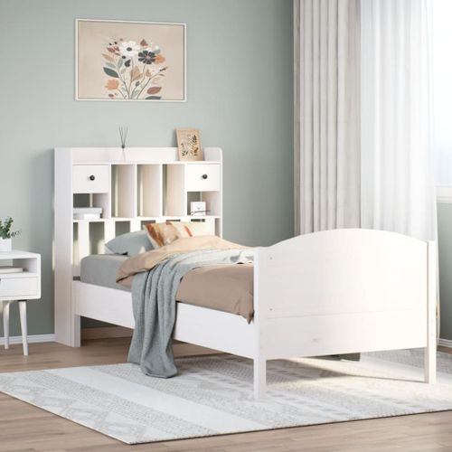 Vidaxl Lit Bibliothèque Sans Matelas Blanc 100x200 Cm Bois Pin Massif