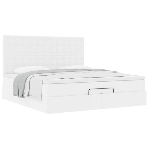 Vidaxl Cadre De Lit Ottoman Avec Matelas Blanc 200x200 Cm Similicuir