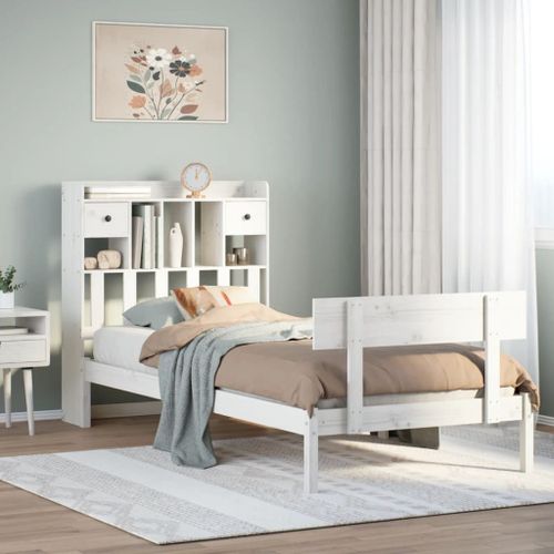 Vidaxl Lit Bibliothèque Sans Matelas Blanc 75x190cm Bois De Pin Massif