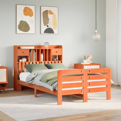 Vidaxl Lit Bibliothèque Sans Matelas Cire Marron 135x190 Cm Pin Massif