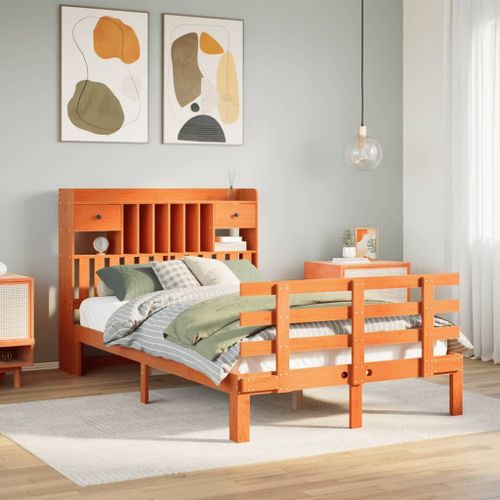 Vidaxl Lit Bibliothèque Sans Matelas Cire Marron 135x190 Cm Pin Massif
