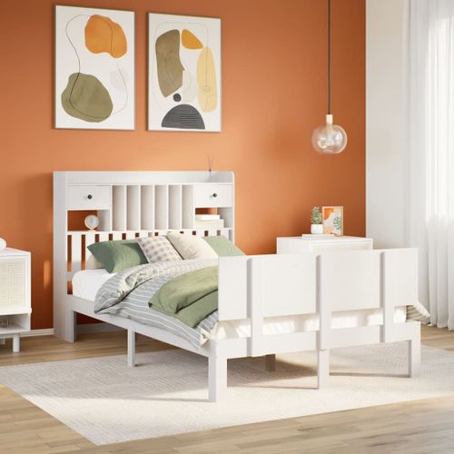 Vidaxl Lit Bibliothèque Sans Matelas Blanc 135x190 Cm Bois Pin Massif