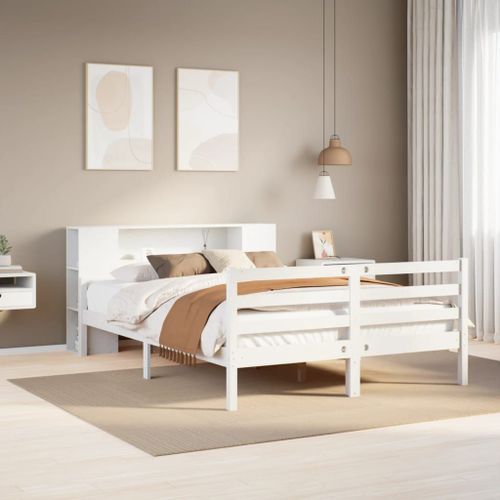 Vidaxl Lit Bibliothèque Sans Matelas Blanc 135x190 Cm Bois Pin Massif