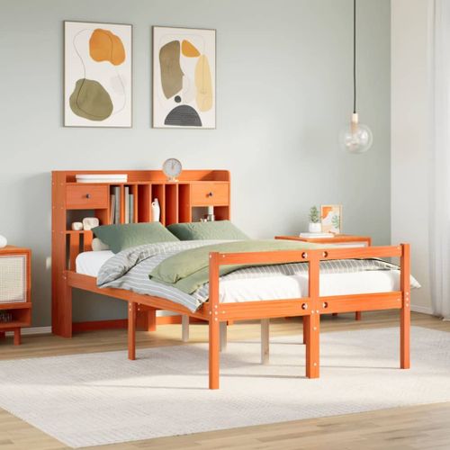 Vidaxl Lit Bibliothèque Sans Matelas Cire Marron 135x190 Cm Pin Massif