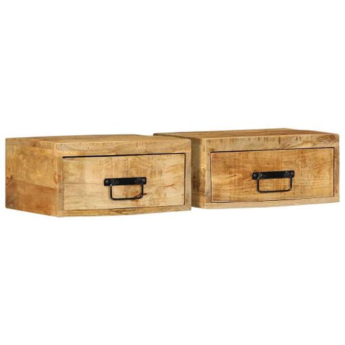 Vidaxl Tables De Chevet Murales 2 Pcs Bois De Manguier Massif Brut