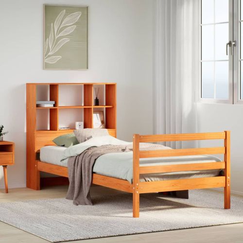 Vidaxl Lit Bibliothèque Sans Matelas Cire Marron 100x200cm Bois Massif