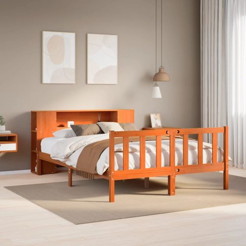 Vidaxl Lit Bibliothèque Sans Matelas Cire Marron 135x190 Cm Pin Massif