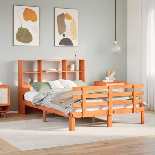 Vidaxl Lit Bibliothèque Sans Matelas Cire Marron 150x200 Cm Pin Massif