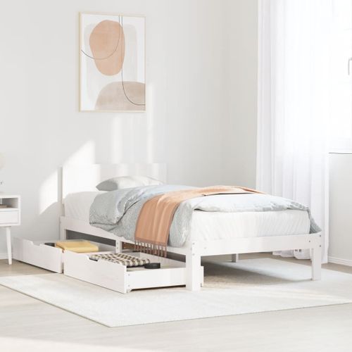 Vidaxl Cadre De Lit Avec Tiroirs Sans Matelas Blanc 75x190 Cm