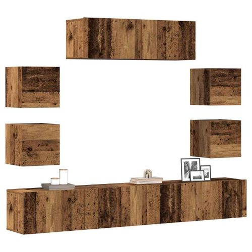 Vidaxl Ensemble De Meuble Tv Mural 7 Pcs Vieux Bois Bois D'ingénierie