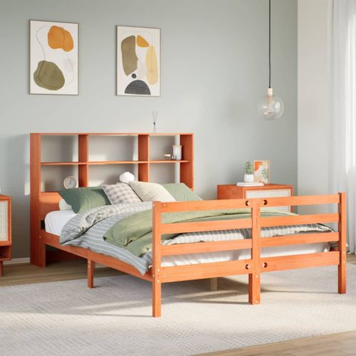 Vidaxl Lit Bibliothèque Sans Matelas Cire Marron 135x190cm Bois Massif