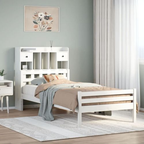 Vidaxl Lit Bibliothèque Sans Matelas Blanc 100x200 Cm Bois Pin Massif