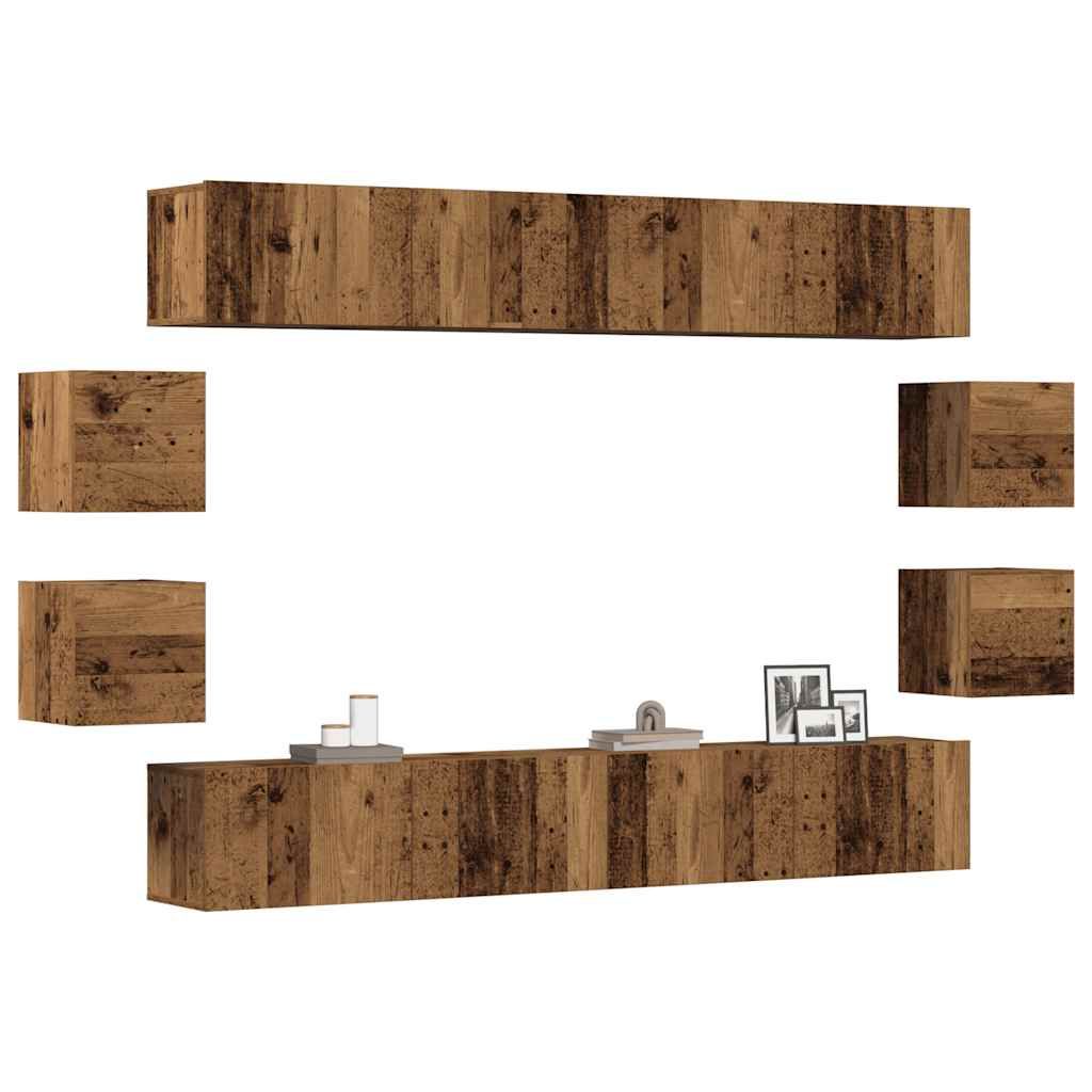 Vidaxl Ensemble De Meuble Tv Mural 8 Pcs Vieux Bois Bois D'ingénierie