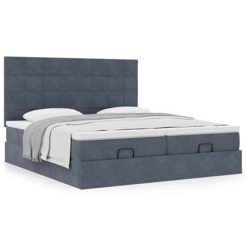 Vidaxl Cadre De Lit Ottoman Avec Matelas Gris Foncé 200x200 Cm Velours