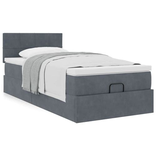 Vidaxl Cadre De Lit Ottoman Avec Matelas Gris Foncé 100x200 Cm Velours