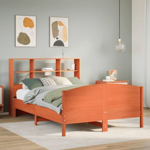Vidaxl Lit Bibliothèque Sans Matelas Cire Marron 135x190 Cm Pin Massif