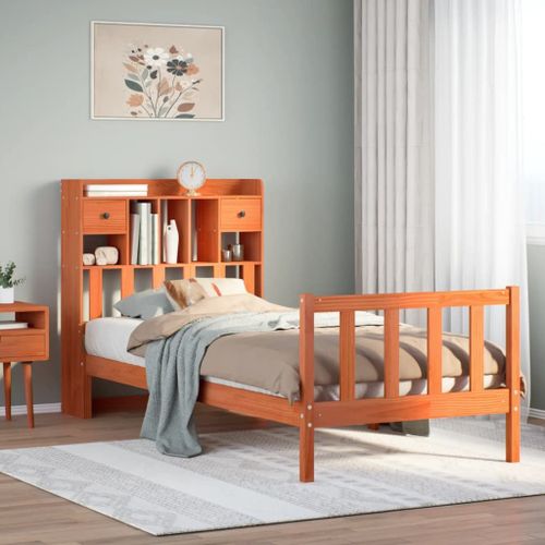 Vidaxl Lit Bibliothèque Sans Matelas Cire Marron 75x190 Cm Pin Massif