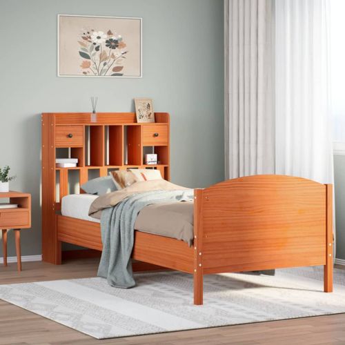 Vidaxl Lit Bibliothèque Sans Matelas Cire Marron 100x200 Cm Pin Massif