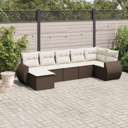 Vidaxl Salon De Jardin Avec Coussins 7 Pcs Marron Résine Tressée