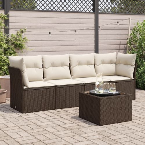 Vidaxl Salon De Jardin Avec Coussins 5 Pcs Marron Résine Tressée