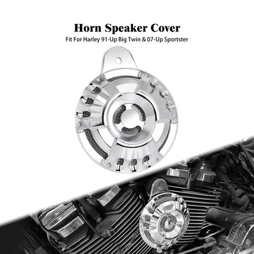 Kit De Couverture De Haut-Parleur De Klaxon De Moto,Capuchon De Klaxon Cnc,Noir Et Chrome,Harley Touring,Softail,Ocia,Big Twin Cam,91-Up,Sportster 07-Up - Type Chrome Horn Cover