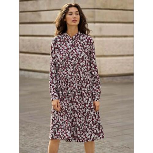 Robe Imprimée Pure Viscose - - Rouge Foncé-Écru À Motifs