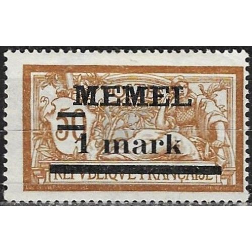 Lituanie, Enclave De Memel Sous Adm. Française 1920 / 21, Beau Timbre Type Merson Yvert 26, 50c. Brun Jaune Et Gris, Surchargé "Memel 1 Mark", Neuf*.