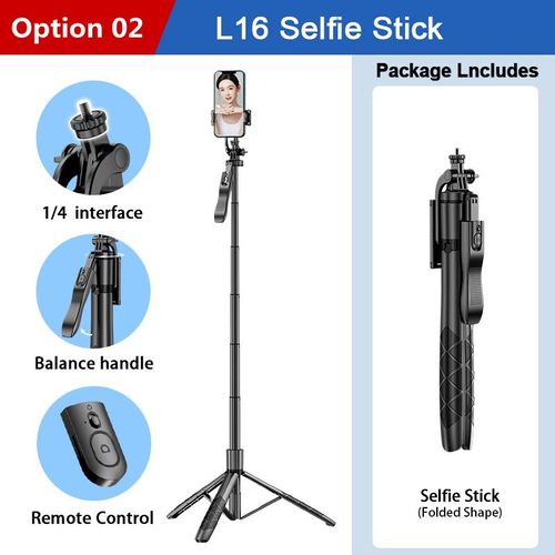 Roreta-L16 Sans Fil Selfie Stick Trépied Stand Pliable Monopode Pour Gopro Caméras D'action Smartphones Balance Stable Tir En Direct - Type Option 02