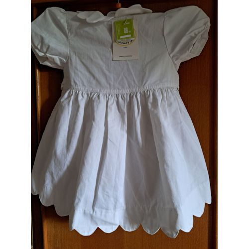 Robe Blanche Manches Bouffante En Forme De Corolle De Fleur - Fille 2 Ans