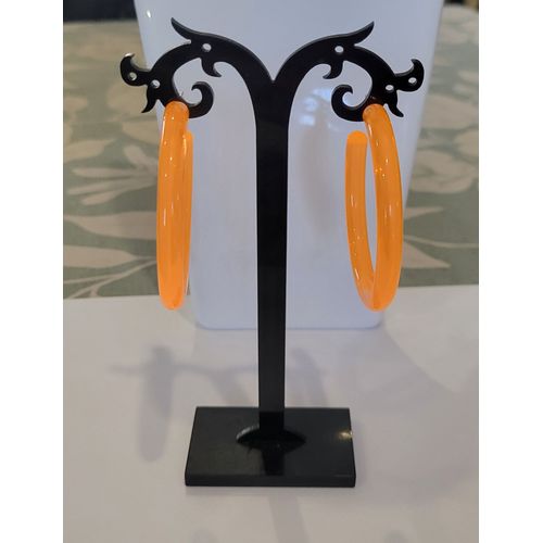 Boucles D'oreilles Anneaux Creoles Orange Fluo Soiree Annee 80