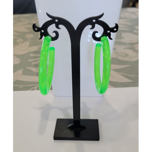 Boucles D'oreilles Anneaux Creoles Vert Fluo Soiree Annee 80 !