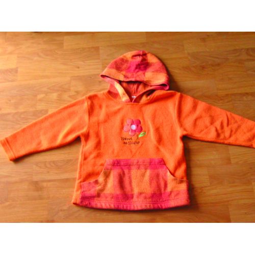 Sweat Shirt À Capuche Orange, Rose Et Fleur Taille 5 Ans Tbe