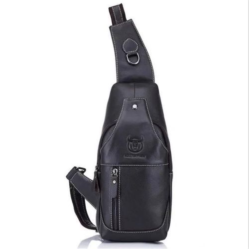 Sac de Poitrine Homme Charminer Sac Rétro en Bandoulière en Cuir Vntage D\affaire Poche pour Voyage Randonnée Sport Noir