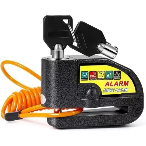 Bloc Disque Alarme Antivol Moto Bloque Disque Scooter Disc Lock Avec Alarme De 110db,2clés,1.5m Câble Antivol,1 Sac De Bloc [188]