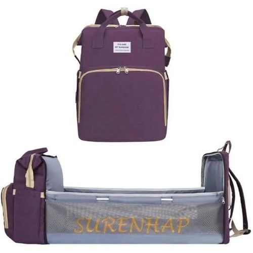 Surenhap 3 En 1 Sac À Langer Berceau Bébé Multifonctionnel De Voyage Portable Pliable -Voilet
