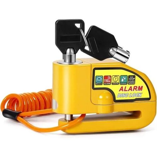 Bloc Disque Alarme Antivol Moto Bloque Disque Scooter Disc Lock Avec Alarme De 110db,2clés,1.5m Câble Antivol,1 Sac De Bloc A12