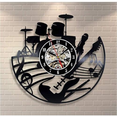 Musique Guitare Vinyle Disque Horloge Murale Design Moderne Art Murale Créative Salon Chambre Décoration Horloge avec LED 12 Pouces