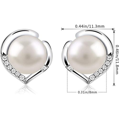 B.Catcher Boucles D'oreilles En Perles Pour Femme En Argent Sterling 925 Avec Perles D'eau Douce Et C?ur