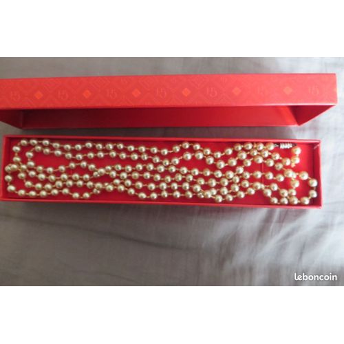 Ancien Collier Sautoir Perles Nacrées Beige/Rosé