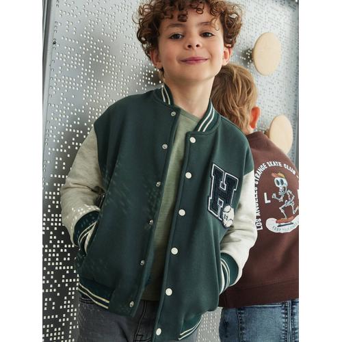 Sweat Style Teddy En Molleton Garçon Badge En Bouclettes. Vert Sapin