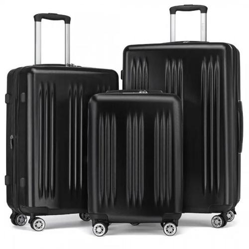 Set de 3 Valises de Voyage Rigide (55/65/75cm) ABS+PC Valise Extensible Légère Bagages Cabine à 4 roulettes et Serrure TSA, Noir