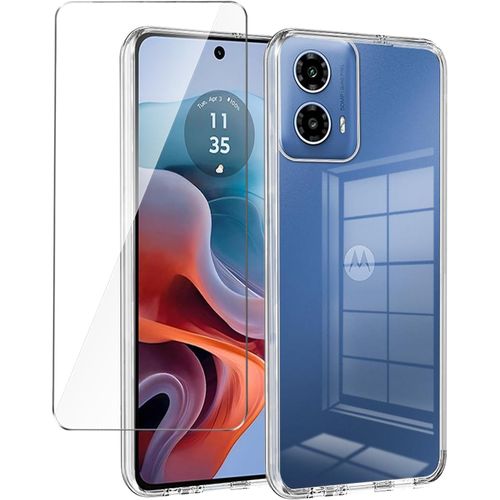 Pack coque transparente en TPU et protection ¿cran complet vitre full cover noir en verre tremp¿ pour Motorola Moto G85 5G - XEPTIO
