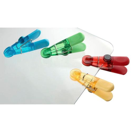 Fackelmann 59903 Lot De 4 Pinces À Sachet Aimantées, Pince Magnétique, Pince Sachet Hermétique, Pince, Métal, Plastique, Aimant, Vert, Bleu, Rouge, Jaune, 8,5 X 4,5 X 2 Cm