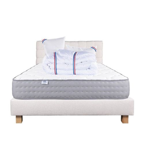 Ensemble Complet Matelas Zen (20 Cm),Tête De Lit,Sommier (20cm),Oreiller Et Couette - Beige, 160x200cm